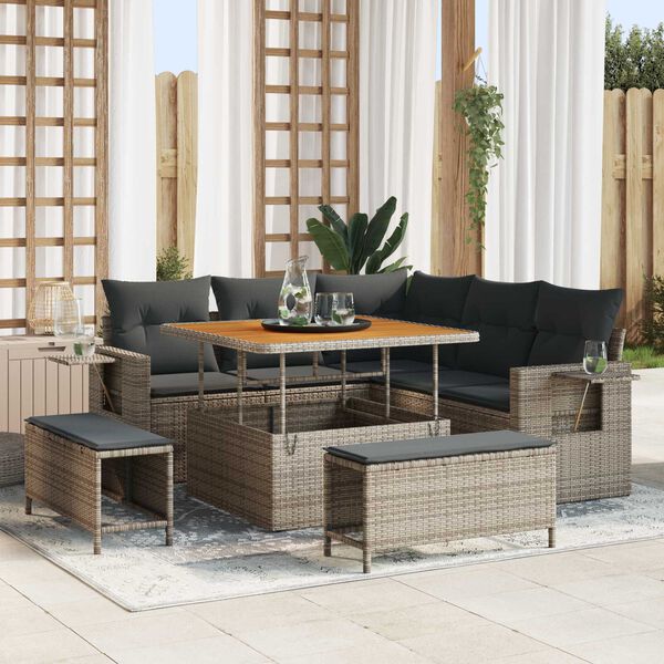 vidaXL Gartensofa-set mit Kissen 8 pcs Grau Poly-Rattan
