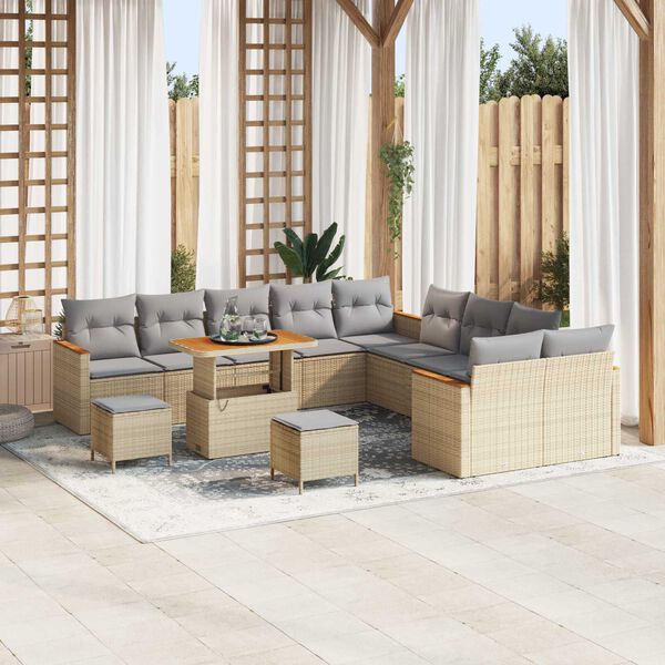 vidaXL Gartensofa-set mit Kissen 13 pcs Beige Poly Rattan