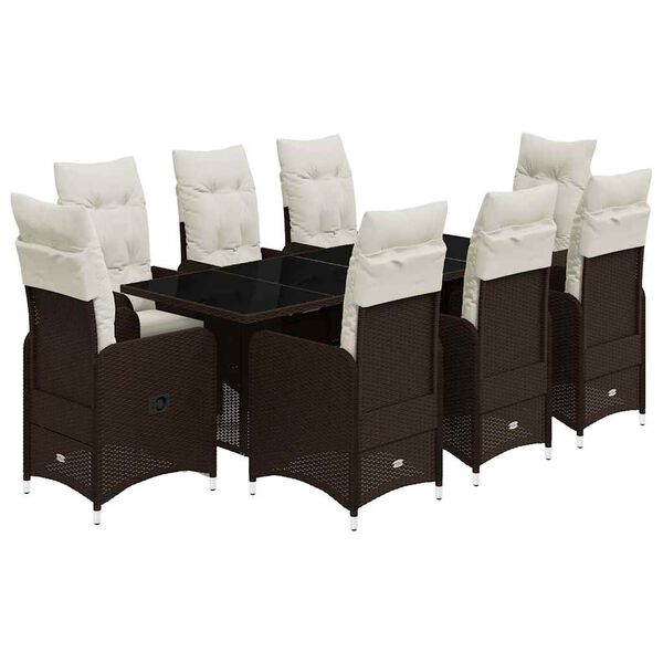 vidaXL 9-tlg. Garten-Bistro-Set mit Kissen Braun Poly Rattan