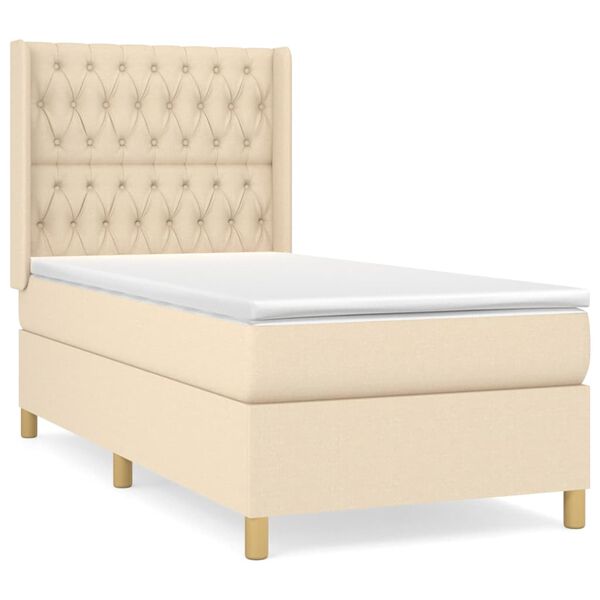 vidaXL Boxspringbett mit Matratze Creme 90x200 cm Stoff
