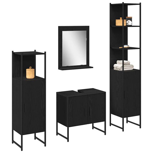 vidaXL Badezimmerm&ouml;bel-Set mit Regal 4 pcs Schwarz Holzwerkstoff
