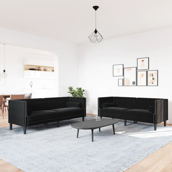 vidaXL 2-tlg. Chesterfield-Sofa-Set mit Nackenrollen Schwarz Samt