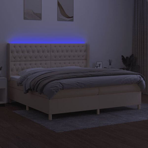 vidaXL Boxspringbett mit Matratze & LED Creme 200x200 cm Stoff