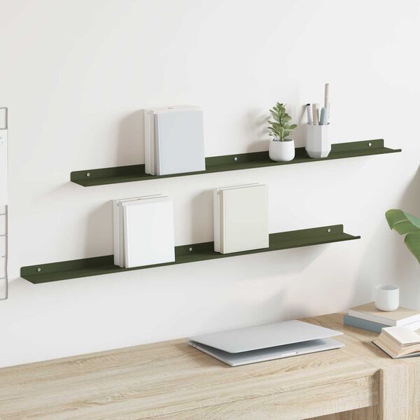 vidaXL Schwebendes Regal 2 pcs Olive Gr&uuml;n 100 x 9 x 2,5 cm Stahl