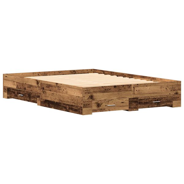 vidaXL Bettrahmen mit Schubladen Altholz 140 x 190 cm Holzwerkstoff