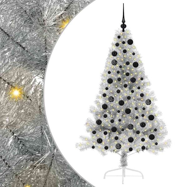 vidaXL K&uuml;nstlicher vorbeleuchteter Weihnachtsbaum Silber 180 cm PET