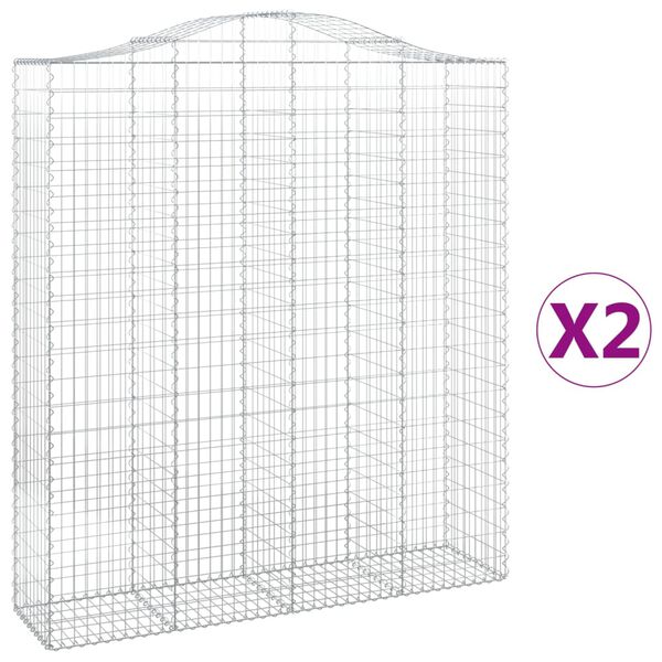 vidaXL Gabionen mit Hochbogen 2 Stk. 200x50x220/240cm Verzinktes Eisen