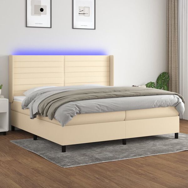 vidaXL Boxspringbett mit Matratze & LED Creme 200x200 cm Stoff