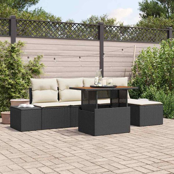 vidaXL Garten Essgruppe mit Kissen 6 pcs Schwarz und Creme