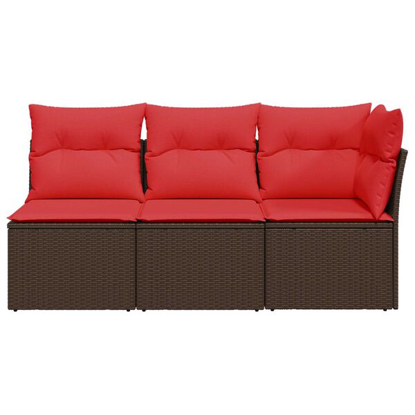 vidaXL Gartensofa mit Kissen 3-Sitzer Braun Poly Rattan