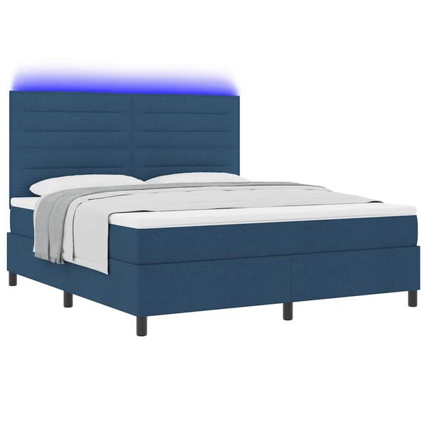 vidaXL Boxspringbett mit Matratze mit LED Blau 180 x 200 cm Stoff