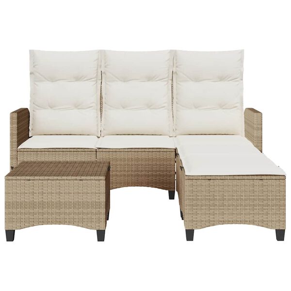 vidaXL 3-tlg. Garten-Sofagarnitur mit Kissen L-Form Beige Poly Rattan