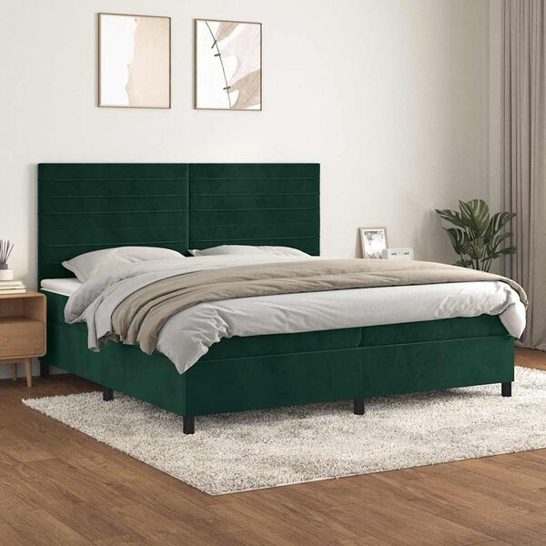 vidaXL Boxspringbett mit Matratze Dunkelgr&uuml;n 200x200 cm Samt