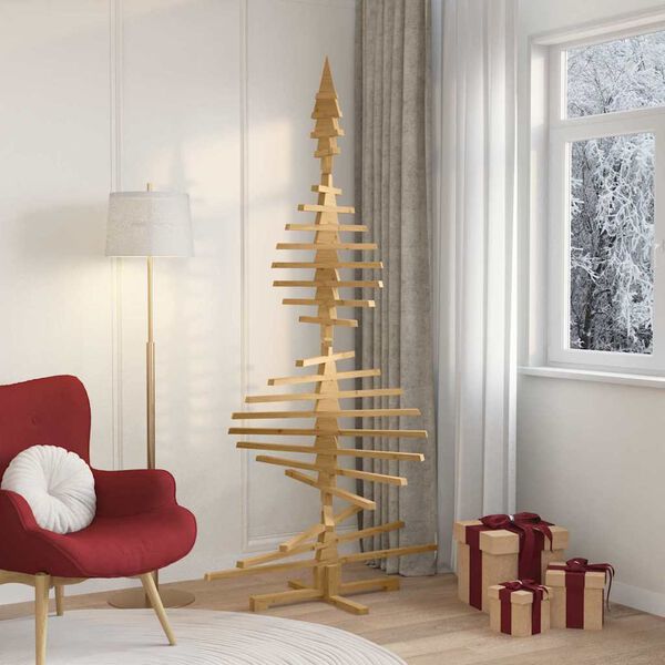 vidaXL Holz Weihnachtsbaum mit St&auml;nder Braun 210 cm Massivholz Kiefer