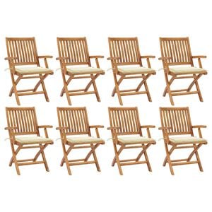 vidaXL Klappst&uuml;hle mit Kissen, 8-teilig, Massivholz Teakholz