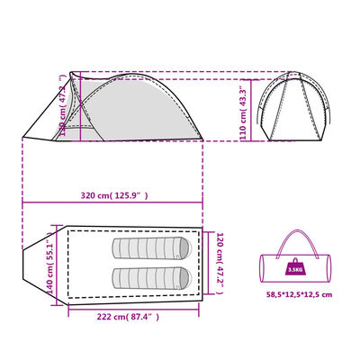 vidaXL Kuppel-Campingzelt 2 Personen Weiß Dunkel Wasserdicht