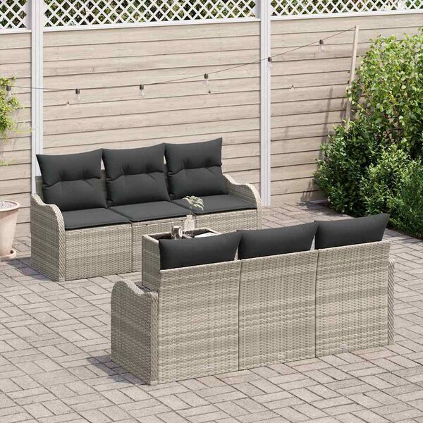 vidaXL Garten-Sofa-Set 7 pcs Hellgrau 55 x 55 x 37 cm Poly Rattan