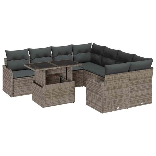 vidaXL Gartensofa-set mit Kissen mit Kissen 9 pcs Grau Poly Rattan