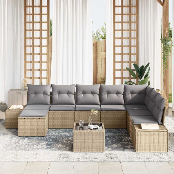 vidaXL Garten-Sofa-Set mit Kissen 8 pcs Beige und Hellgrau Poly-Rattan