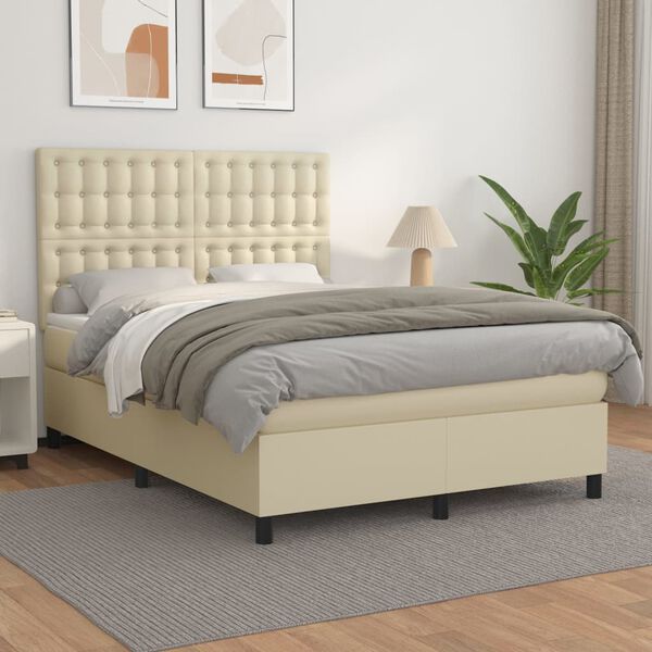 vidaXL Boxspringbett mit Matratze Creme 140x190 cm Kunstleder