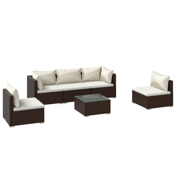 vidaXL 6-tlg. Garten-Lounge-Set mit Kissen Poly Rattan Braun
