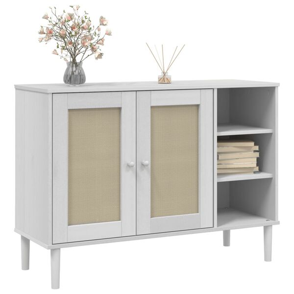 vidaXL Sideboard SENJA Rattan-Optik Weiß 112x40x80 cm Kiefernholz