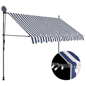 vidaXL Einziehbare Markise Handbetrieben mit LED 250 cm Blau und Wei&szlig;