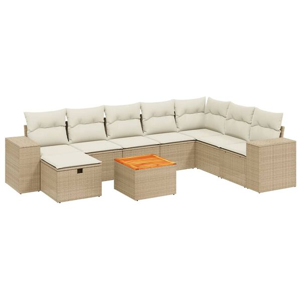 vidaXL 9-tlg. Garten-Sofagarnitur mit Kissen Beige Poly Rattan
