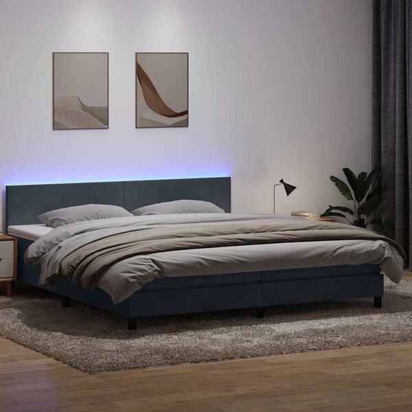 vidaXL Boxspringbett mit Matratze & LED Dunkelgrau 180x210 cm Samt