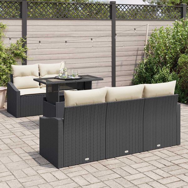 vidaXL Garten-Sofa-Set mit Speicher 6 pcs Schwarz Poly Rattan