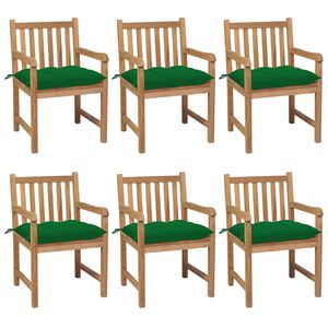 vidaXL Gartenst&uuml;hle 6 Stk. mit Gr&uuml;nen Kissen Massivholz Teak