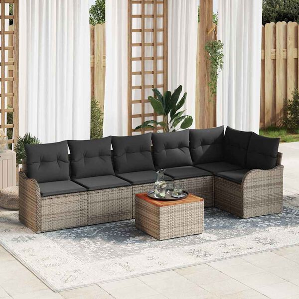 vidaXL Gartensofa-set mit Speicher 7 pcs Grau Poly-Rattan