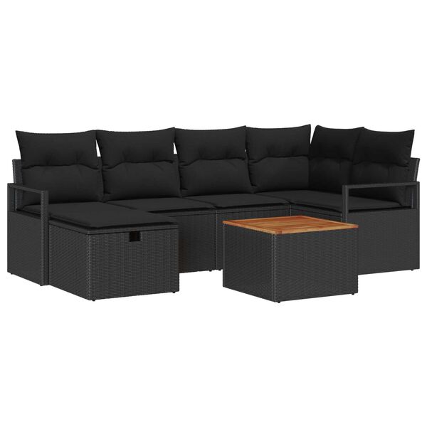 vidaXL Garten-Sofa-Set mit Kissen 7 pcs Schwarz Poly Rattan