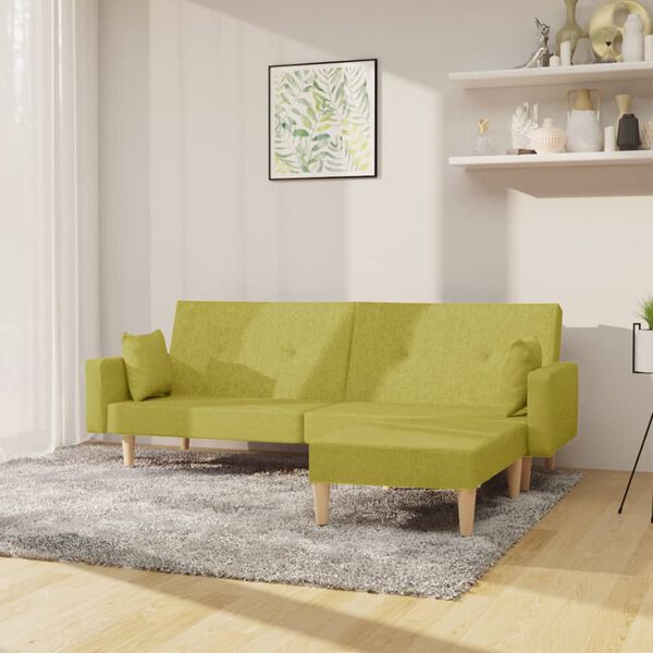 vidaXL Schlafsofa 2-Sitzer mit Fußhocker Grün Stoff