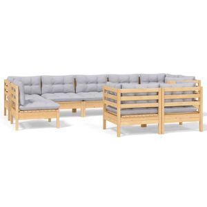 vidaXL 9-tlg. Garten-Lounge-Set mit Grauen Kissen Kiefer Massivholz