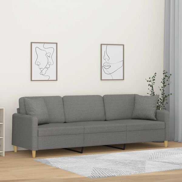 vidaXL 3-Sitzer-Sofa mit Kissen Dunkelgrau 210 cm Stoff