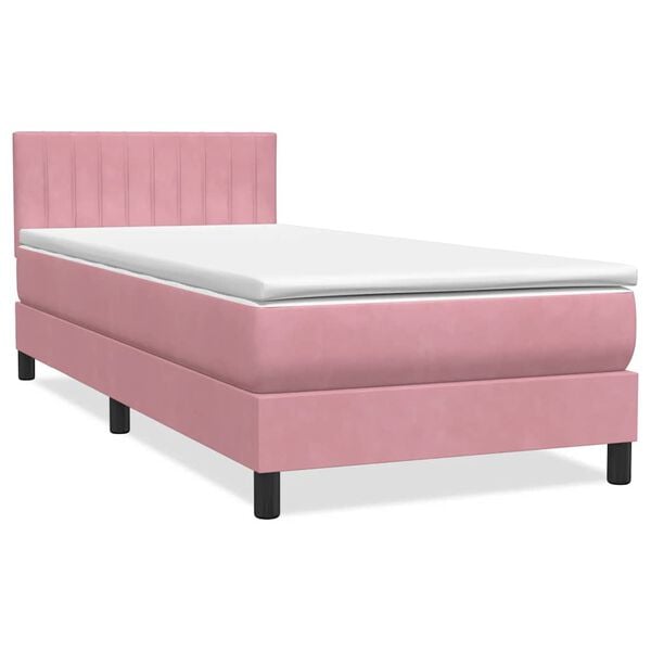 vidaXL Boxspringbett mit Matratze & LED Rosa 100x220 cm Samt