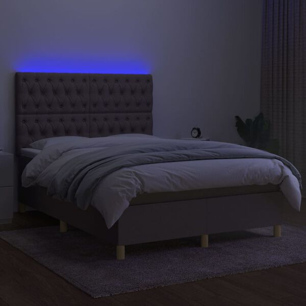 vidaXL Boxspringbett mit Matratze & LED Taupe 140x190 cm Stoff