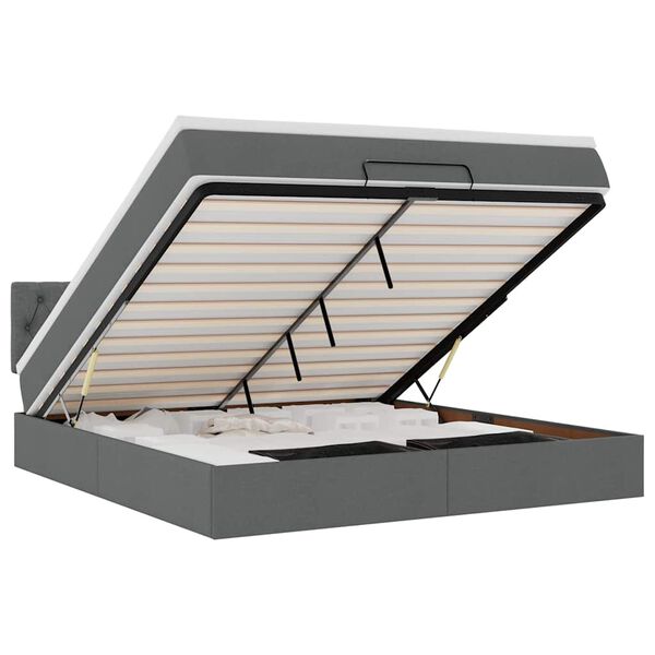vidaXL Ottoman-Bett mit Matratze & LEDs Dunkelgrau 160x200 cm Stoff
