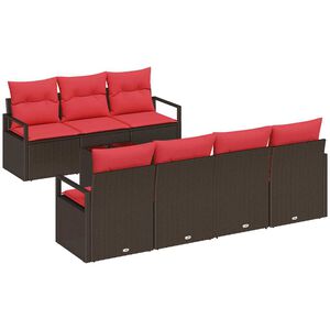 vidaXL Sofa Set mit Kissen 8 pcs Braun und Rot Poly Rattan