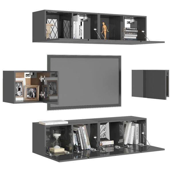 vidaXL 6-tlg. TV-Schrank-Set Hochglanz-Grau Holzwerkstoff