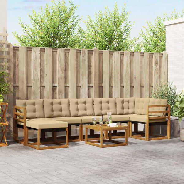 vidaXL Outdoor-Sofagarnitur mit Kissen 8 pcs Natur und Beige