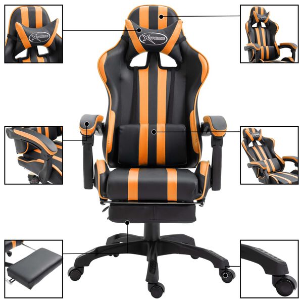 vidaXL Gaming-Stuhl mit Fu&szlig;st&uuml;tze Orange Kunstleder