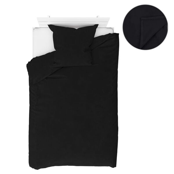 vidaXL 4-tlg. Bettw&auml;sche-Set Fleece Schwarz 135&times;200/80&times;80 cm