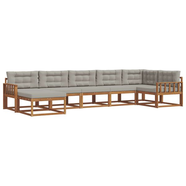 vidaXL Outdoor-Sofagarnitur mit Kissen 7 pcs Nat&uuml;rlich und Hellgrau