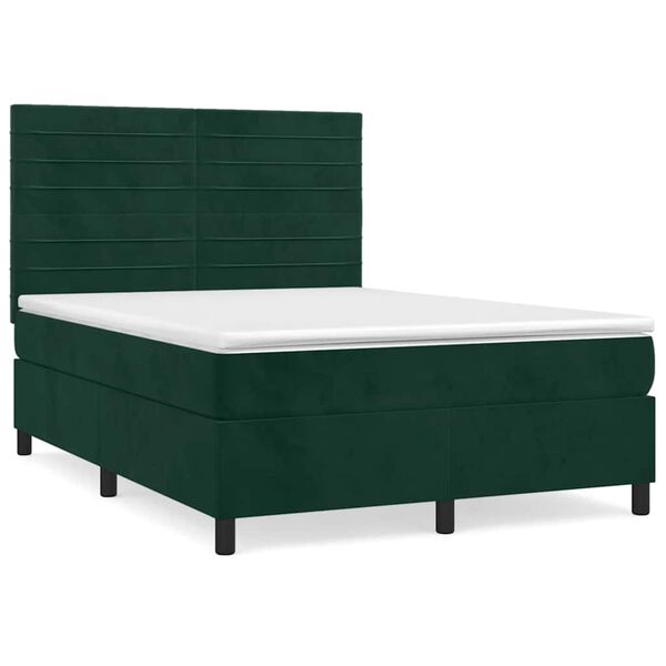 vidaXL Boxspringbett mit Matratze Dunkelgr&uuml;n 140x200 cm Samt