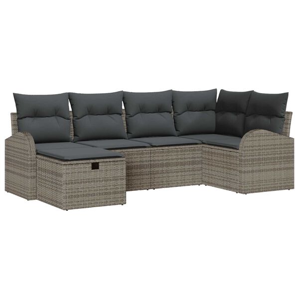 vidaXL Garten-Sofa-Set mit Kissen mit Speicher 6 pcs Grau Poly Rattan