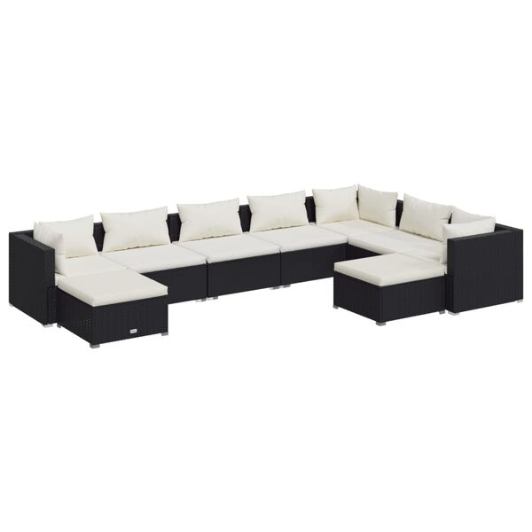 vidaXL 9-tlg. Garten-Lounge-Set mit Kissen Poly Rattan Schwarz