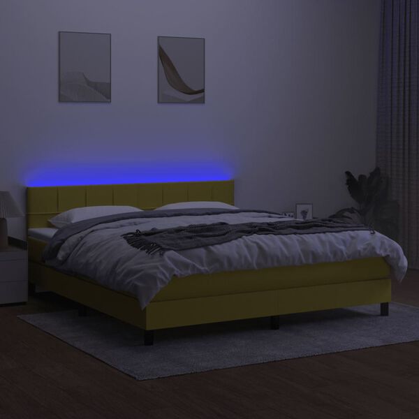 vidaXL Boxspringbett mit Matratze & LED Gr&uuml;n 160x200 cm Stoff