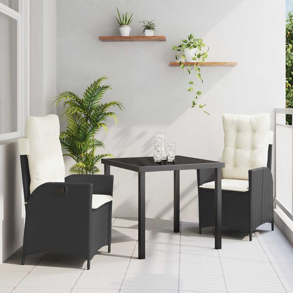 vidaXL Garten Essgruppe mit Kissen 3 pcs Schwarz Poly-Rattan